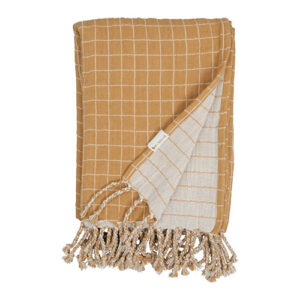 Fabelab organic cotton baby blanket grid ochre