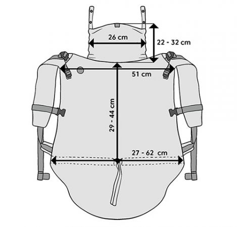 Size diagram for Lenny Lamb Preschool Onbuhimo carrier