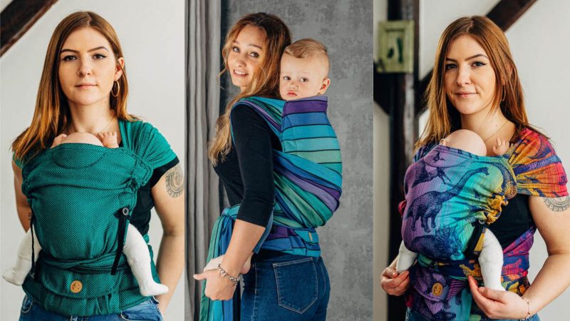 Composite image of women carrying babies in the Lenny Lamb Lenny Hybrid Half Buckle Baby Carrier