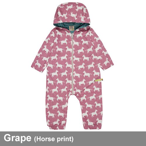 Loud + Proud water repellent outdoor baby toddler overalls organic cotton printed rainsuit uk stockist