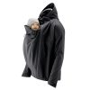 Mamalila Mens Softshell Allweather Babywearing Jacket in Black with baby doll in front carry position