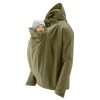 Mamalila Mens Softshell Allweather Babywearing Jacket in Khaki with baby doll in front carry position