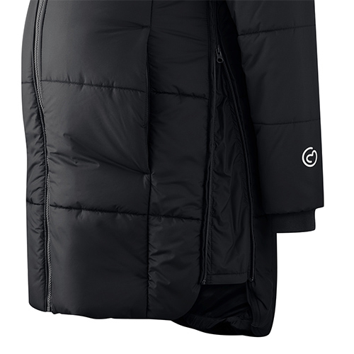 Mamalila Copenhagen babywearing coat in black, detail view of expandable seams