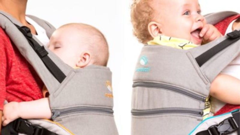 Younger and older babies shown back to back in Manduca XT carriers adjusted for each