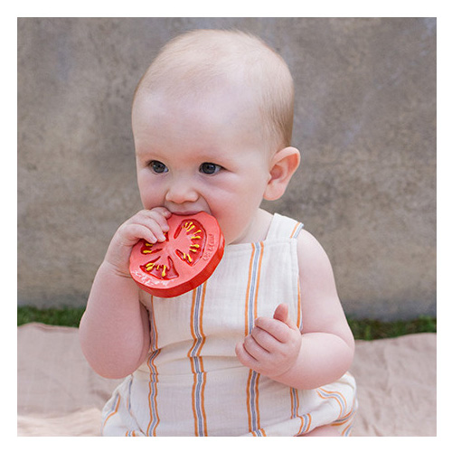 Baby bites tomato shaped rubber teething toy by Oli & Carol